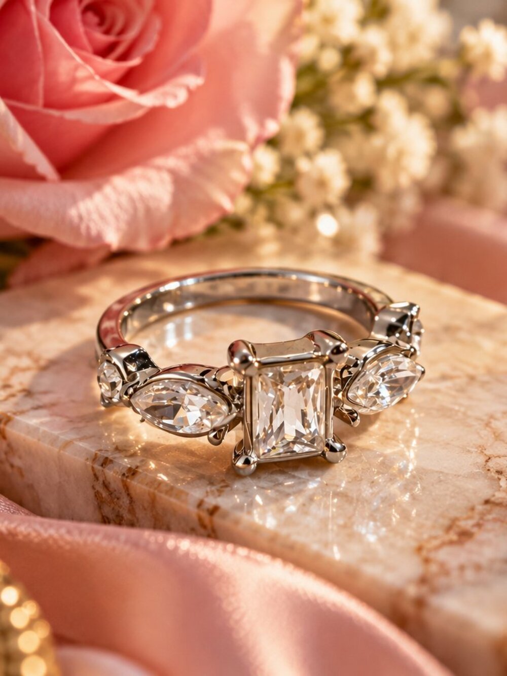 Silver Tone Solitaire Statement Ring Clear Crystal Size 7